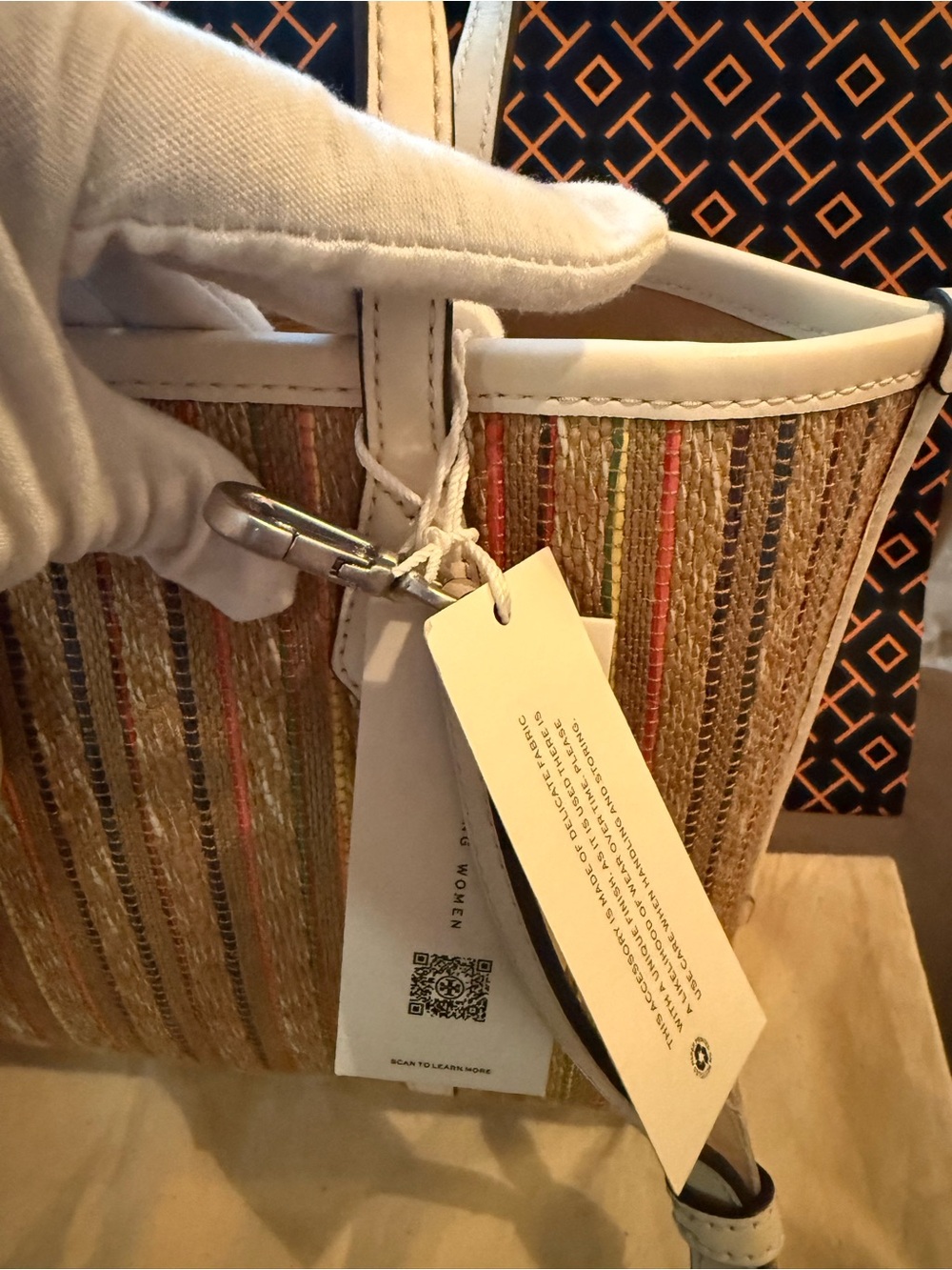 NWT Tory Burch Small Perry Striped Raffia Tote - Picture 7 of 14